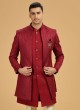 Red And Cream Jacket Style Indowestern Set